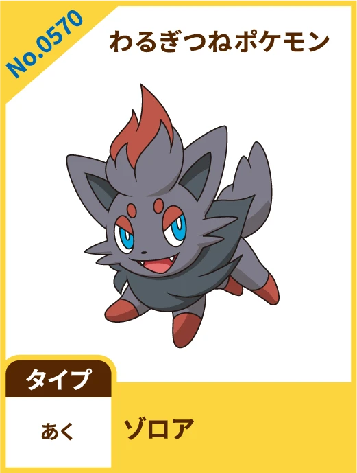 No.0570 わるぎつねポケモン ゾロア タイプ あく
