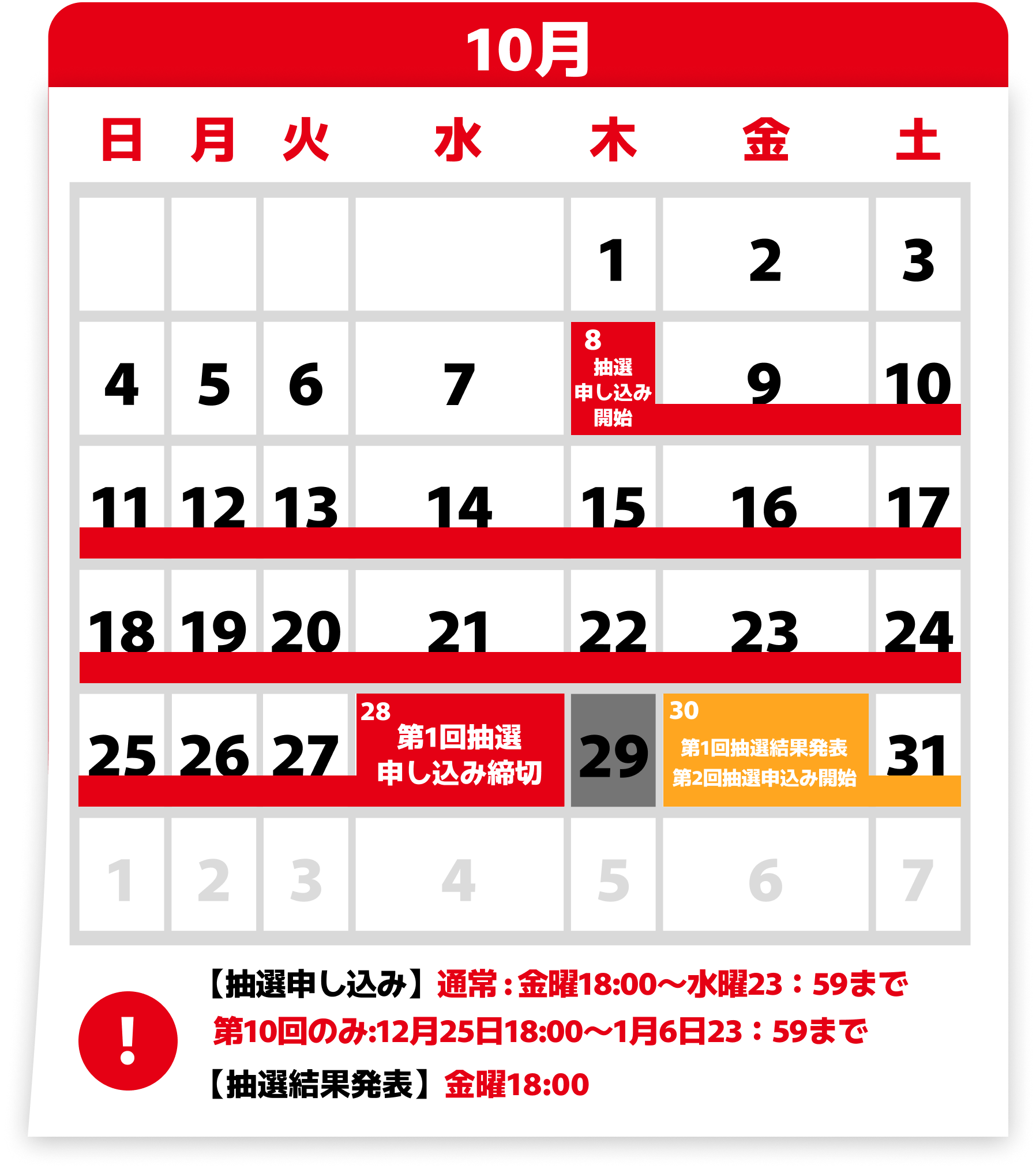 10月の抽選カレンダー